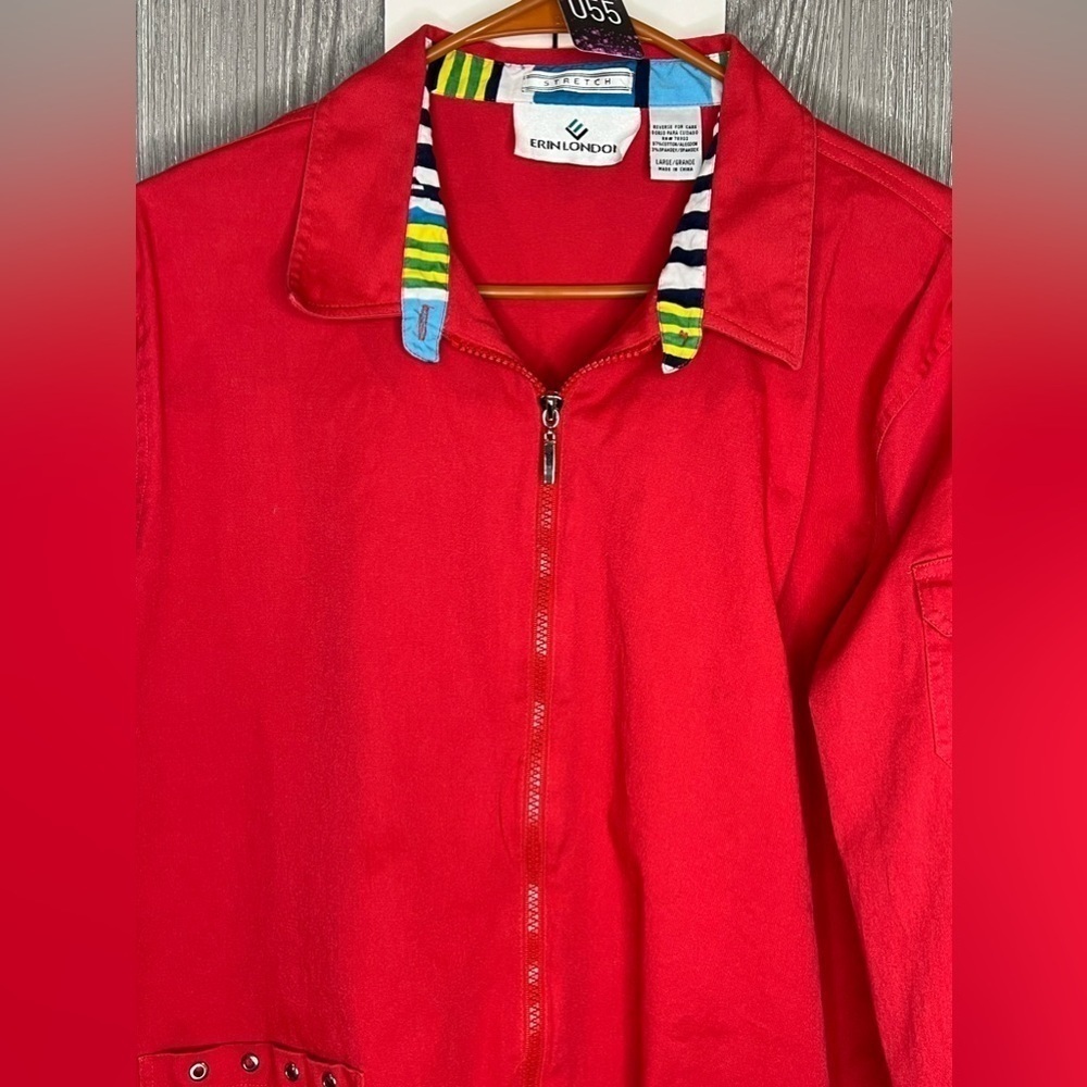 055. Erin London Zip Up Rain Jacket Red, Large - Picture 2 of 4